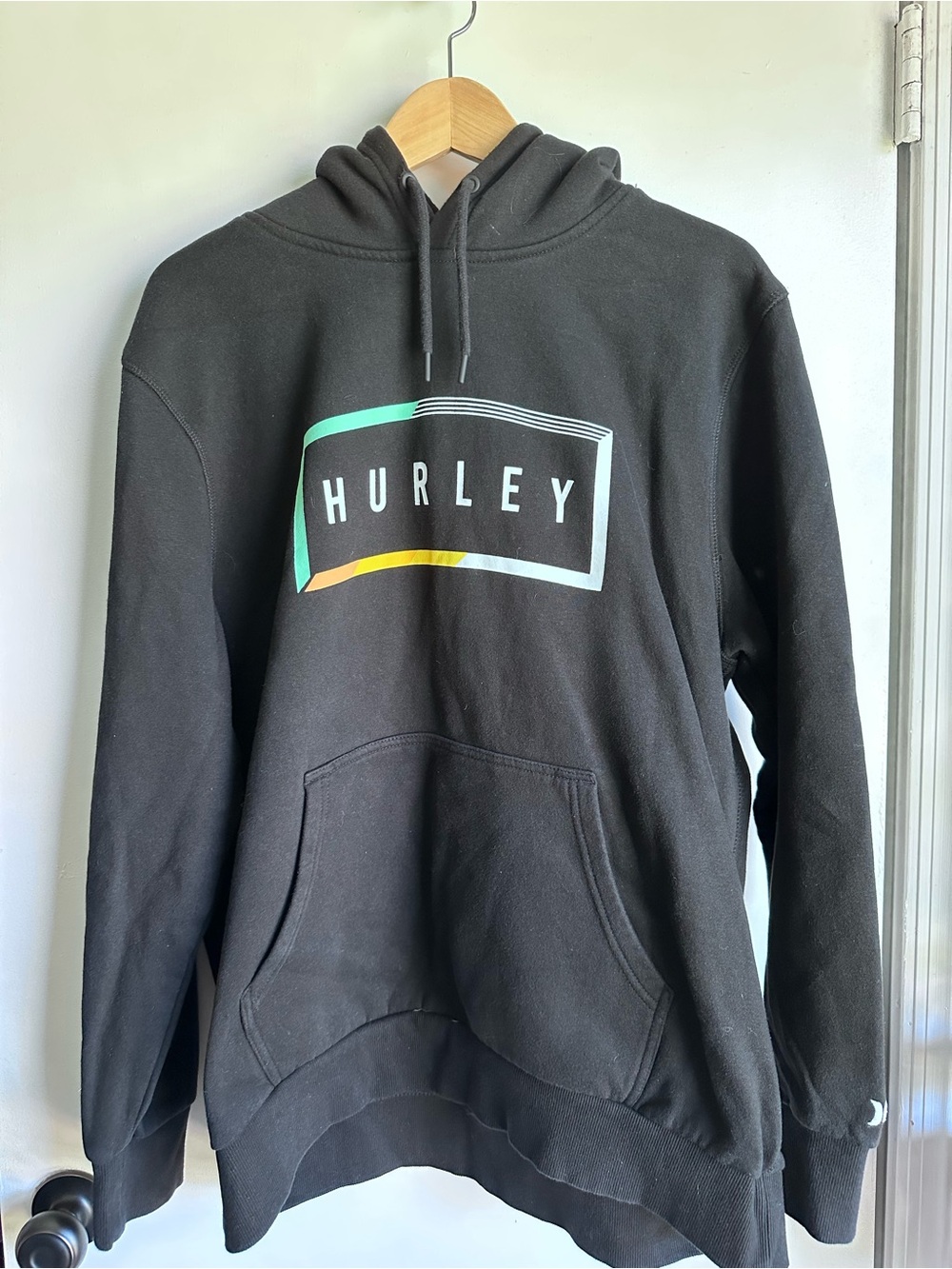 Hurley Black Pullover Hoodie with Multicolor Logo